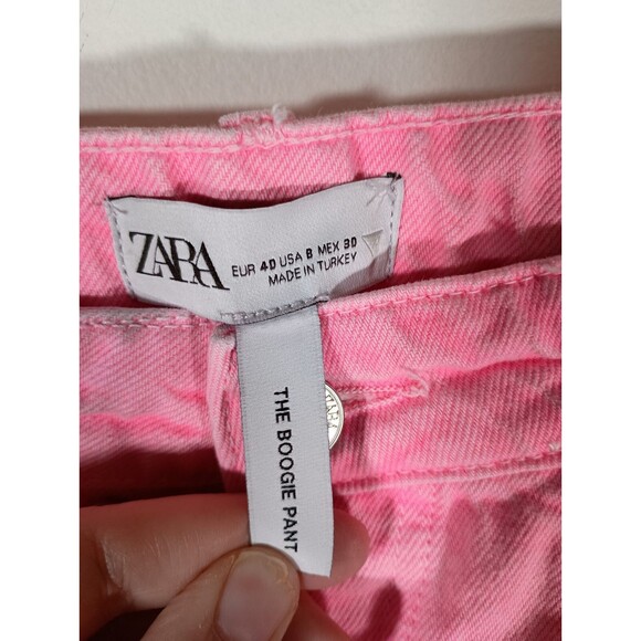 Zara Boogie Neon Pink Womens Denim Wide Leg Hippie Barbie Acid Wash Jeans Size 8 - Picture 3 of 4